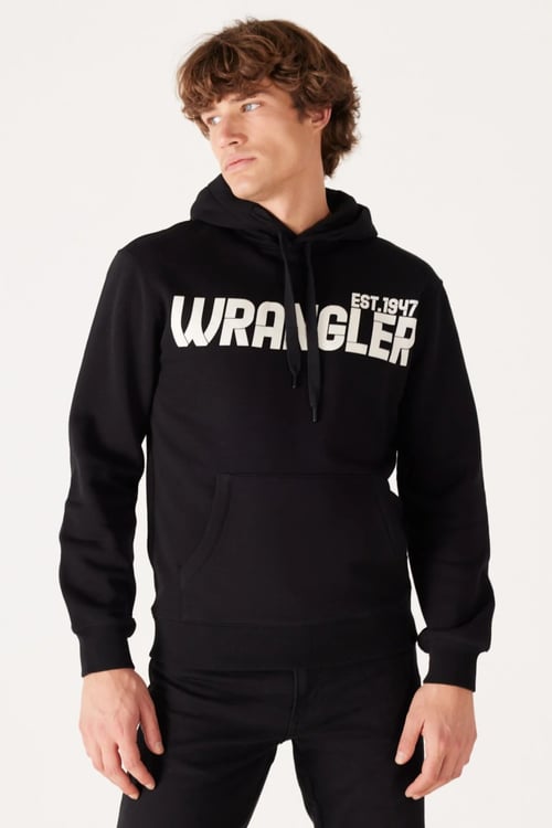 Wrangler Pamuklu Kapüşonlu İçi Polarlı Regular Fit Erkek Sweat W232257001 SİYAH
