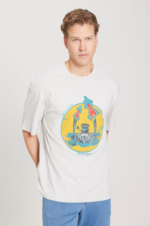 Wrangler Pamuklu Loose Fit Baskılı Bisiklet Yaka Erkek T Shirt W231237 811 TAŞ