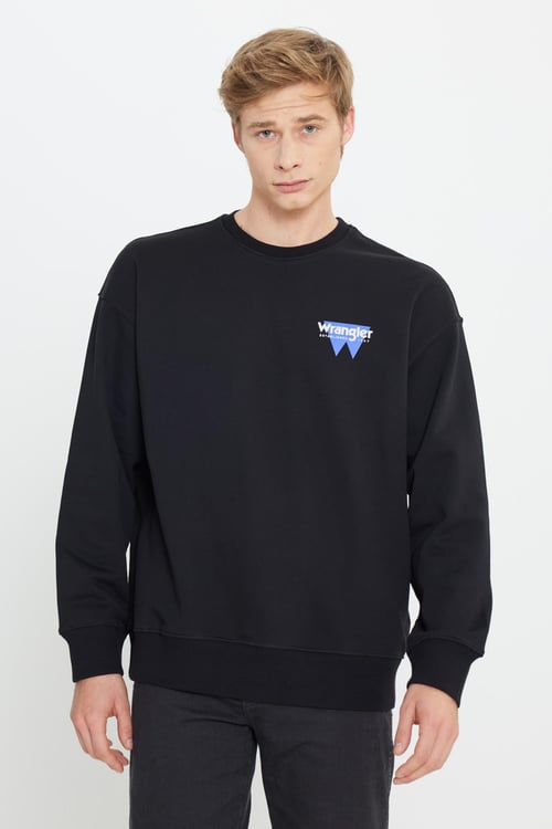 Wrangler Pamuklu Oversize Fit Sırt Baskılı Şardonlu Erkek Sweat W232243 001 SİYAH