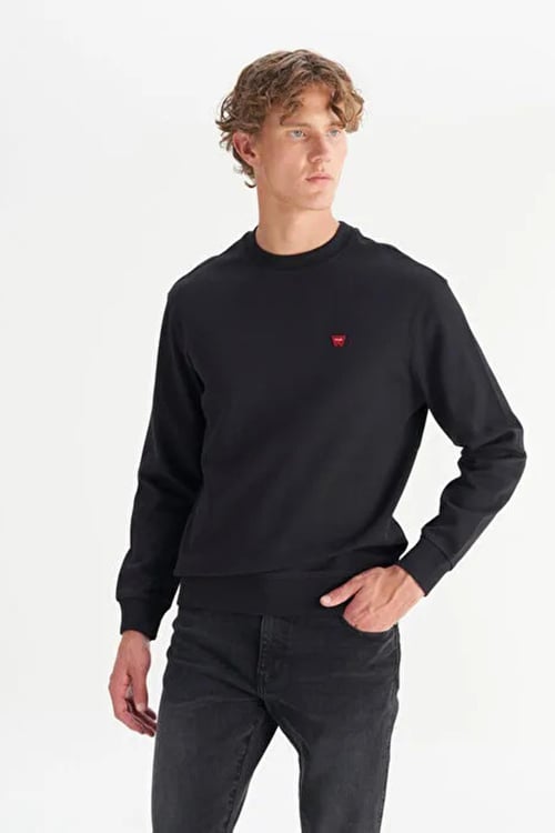 Wrangler Pamuklu Regular Fit Bisiklet Yaka Erkek Sweat W2520255 001 SİYAH