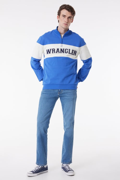 Wrangler Pamuklu Regular Fit Dik Yaka Erkek Sweat W232526 400 MAVİ