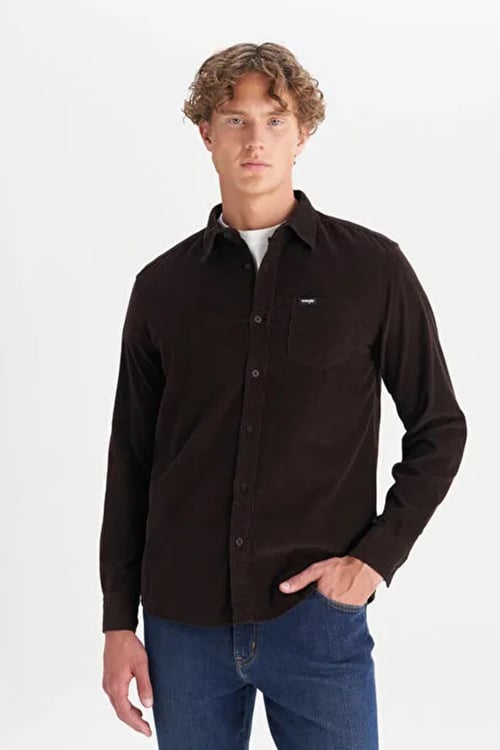 Wrangler Pamuklu Regular Fit Klasik Yaka Kadife Erkek Gömlek MW5A14A 944 KOYU YEŞİL