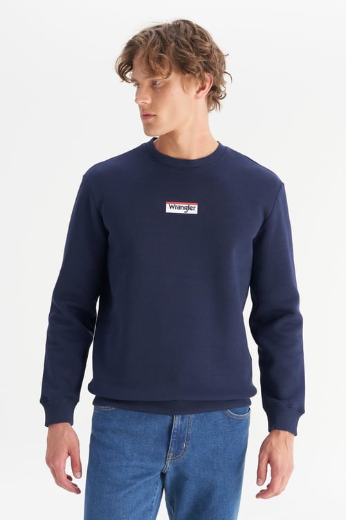 Wrangler Pamuklu Regular Fit Logolu Erkek Sweat W2520133 411 KOYU LACIVERT