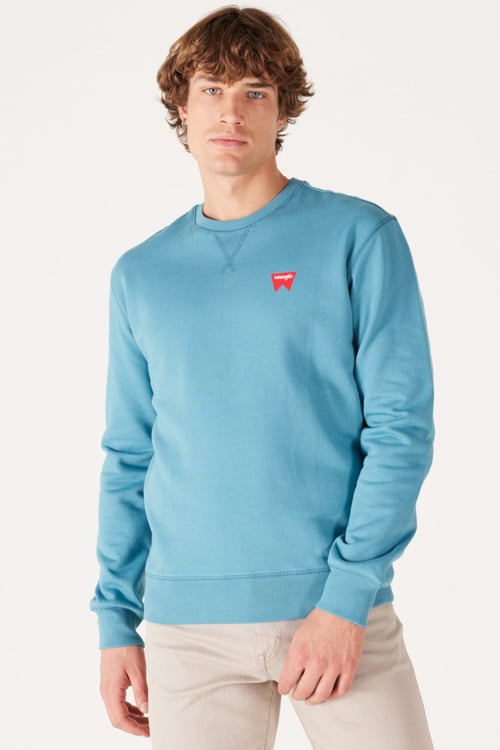 Wrangler Pamuklu Regular Fit Şardonlu Bisiklet Yaka Erkek Sweat W661HA 33B MAVİ