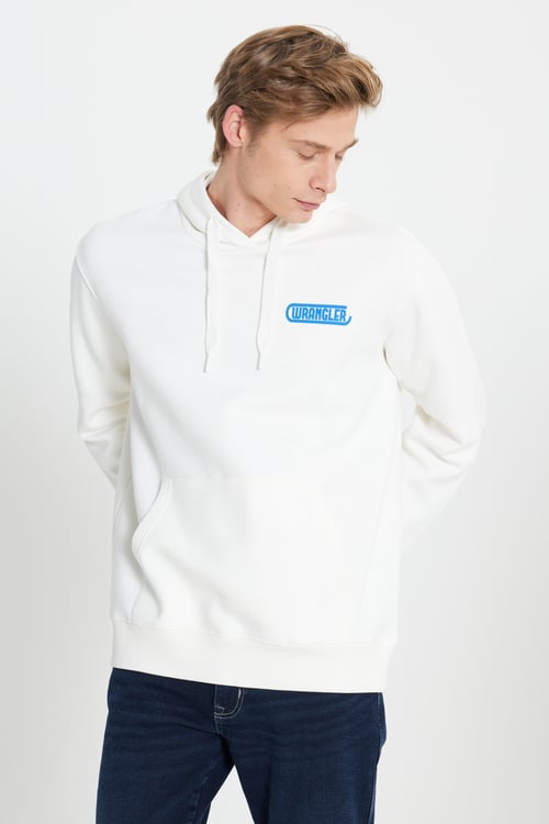 Wrangler Pamuklu Regular Fit Sırt Baskılı Kapüşonlu Erkek Sweat W232258 102 BEYAZ