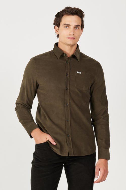 Wrangler Pamuklu Regular Fit Uzun Kollu Erkek Gömlek MW5A14A XIX YEŞİL