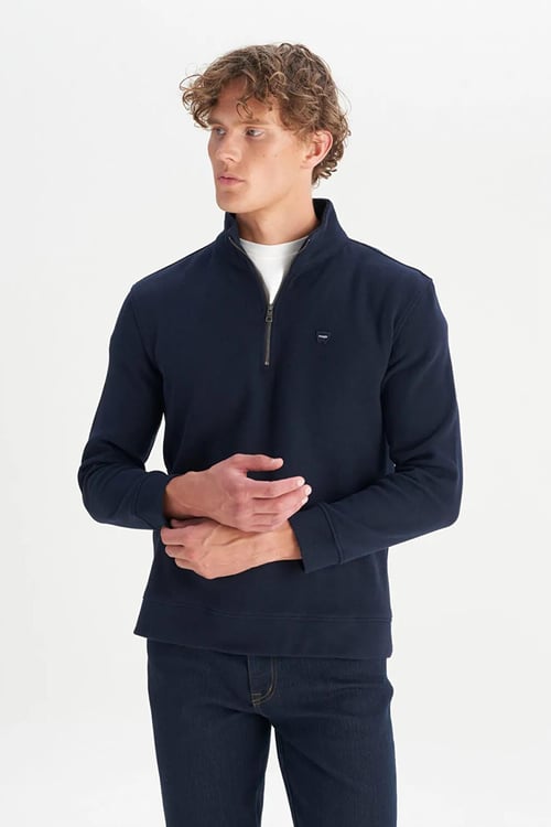 Wrangler Pamuklu Regular Fit Yarım Fermuarlı Dik Yaka Erkek Sweat W2520532 410 LACİVERT