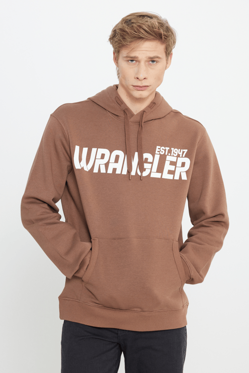Wrangler Regular Fit Kapüşonlu Şardonlu Erkek Sweat W232257220 KAHVE