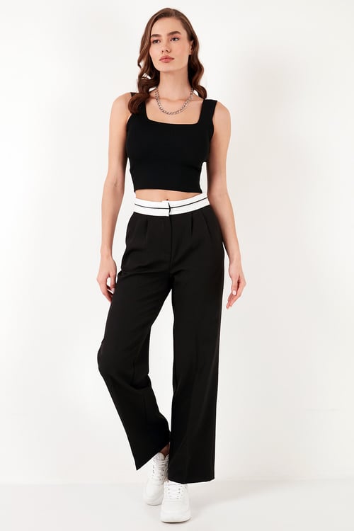 Yüksek Bel Regular Fit Geniş Paça Kadın Pantolon 611PL061 SİYAH