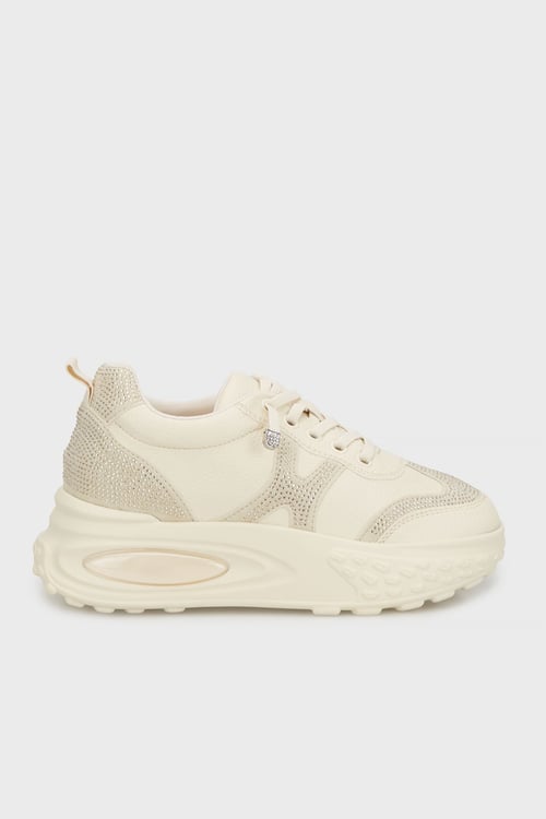 Yüksek Taban Taşlı Deri Sneaker Kadın Ayakkabı 38925K3055 BEJ