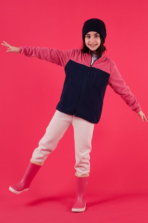 Yumuşak Dokulu Fermuarlı Renk Bloklu Dik Yaka Cepli Hırka Unisex Çocuk Polar 5905001 FUŞYA-LACİVERT