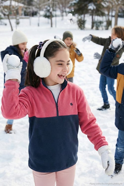 Yumuşak Dokulu Yarım Fermuarlı Renk Bloklu Dik Yaka Unisex Çocuk Polar 5905004 FUŞYA-LACİVERT