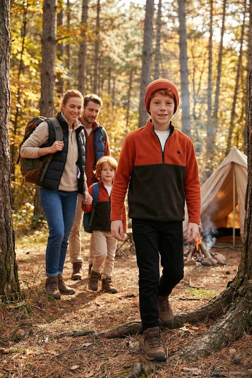 Yumuşak Dokulu Yarım Fermuarlı Renk Bloklu Dik Yaka Unisex Çocuk Polar 5905004 ORANGE-ANTRASİT