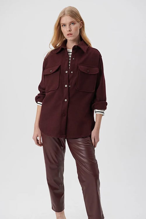 Yünlü Loose Fit Çift Cepli Kadın Ceket 1110391-70260 KAHVE