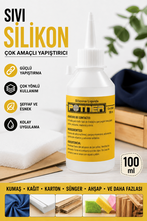 Çok Amaçlı Sıvı Silikon Yapıştırıcı 100 ml, Kumaş Yapıştırıcı Soğuk Silikon Tutkal