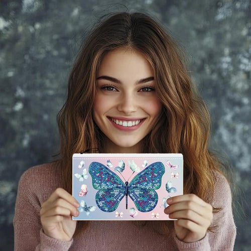 Elmas Mozaik Tablo 19.1-x-10.9cm Kelebek Desenli Cüzdan Boncuk Yapıştırma Kiti