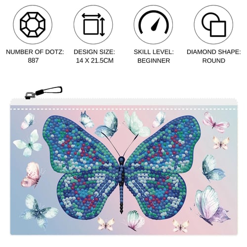 Elmas Mozaik Tablo 19.1-x-10.9cm Kelebek Desenli Cüzdan Boncuk Yapıştırma Kiti