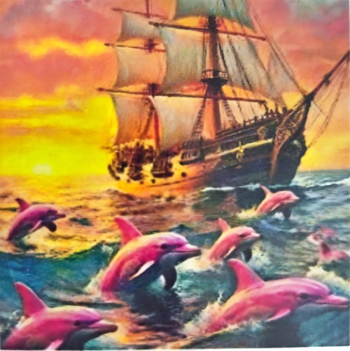 Elmas Mozaik Tablo, 30x30cm Yelkenli Ve Pembe Yunuslar Boncuk Yapıştırma Kiti  