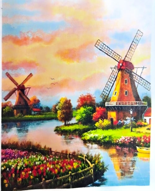 Elmas Mozaik Tablo, 30x40  Yel Değirmeni Yapıştırma Kiti  