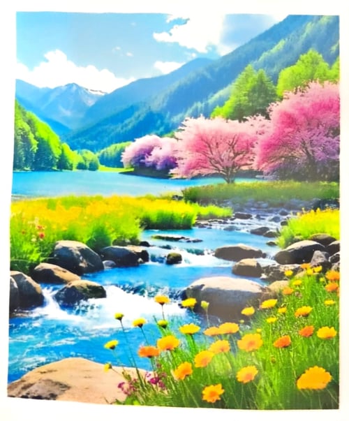 Elmas Mozaik Tablo, 50x40cm Bahar Deresi Boncuk Yapıştırma Kiti 