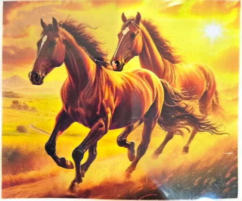 Elmas Mozaik Tablo, 50x40cm Kahverengi Atlar Boncuk Yapıştırma Kiti 