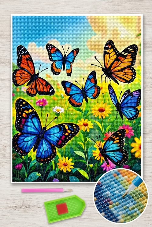 Elmas Mozaik Tablo, 50x40cm Kelebek Bahçesi Boncuk Yapıştırma Kiti