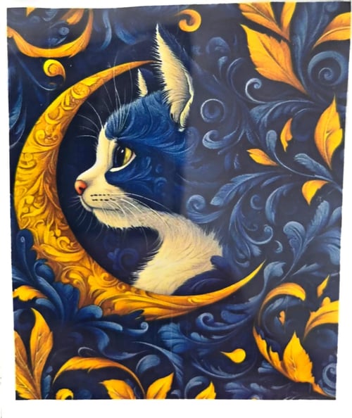 Elmas Mozaik Tablo, 50x40cm Mavi Kedi Boncuk Yapıştırma Kiti 