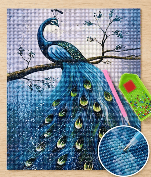 Elmas Mozaik Tablo, 50x40cm Tavus Kuşu Boncuk Yapıştırma Kiti 