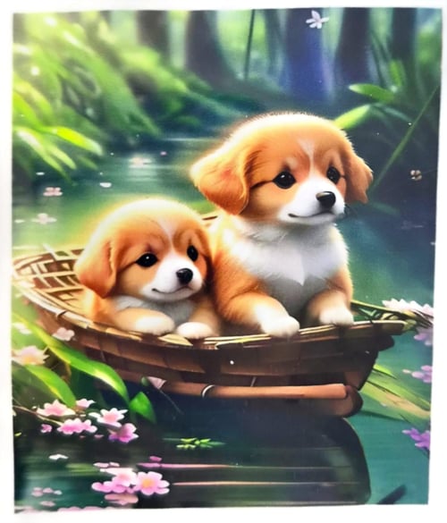 Elmas Mozaik Tablo, 50x40cm Yavru Köpekler Boncuk Yapıştırma Kiti 