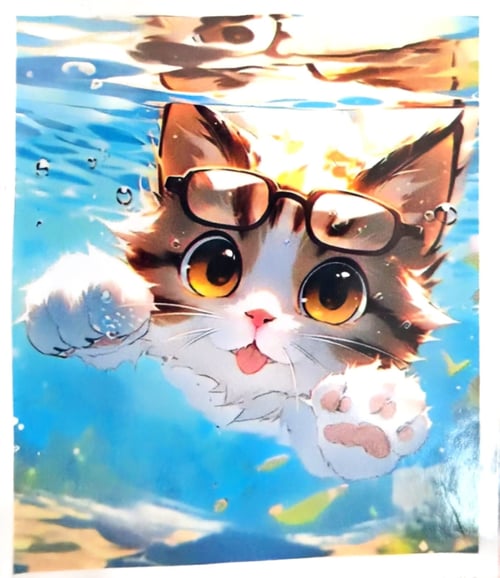 Elmas Mozaik Tablo, 50x40cm Yüzücü Kedi Boncuk Yapıştırma Kiti 