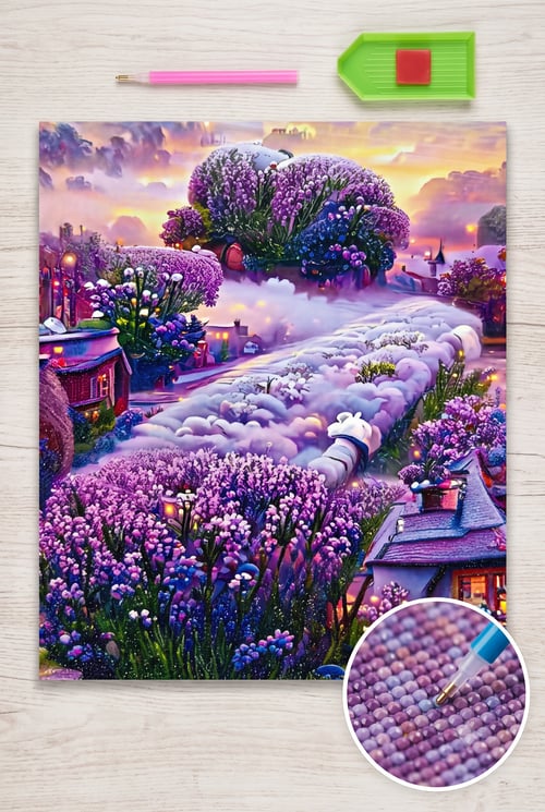 Elmas Mozaik Tablo, 50x65cm Mor Bahçe Boncuk Yapıştırma Kiti 