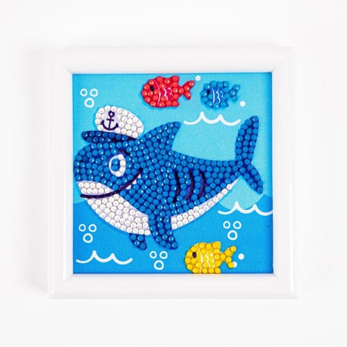 Elmas Mozaik Tablo 9.5 x 9.5cm Köpek Balığı Boncuk Yapıştırma Kiti - Çerçeveli