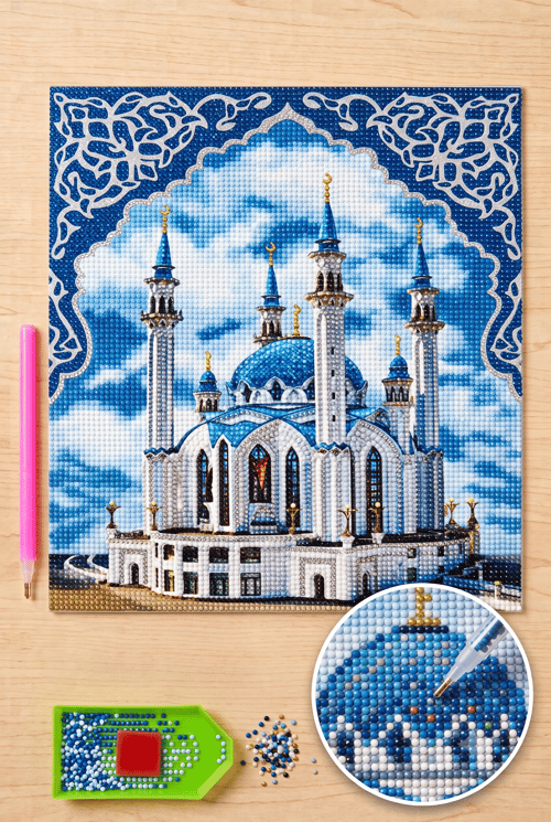 Elmas Mozaik Tablo, Elmas Boyama Puzzle 50 x 65 Kul Şerif Camii Boncuk İşleme