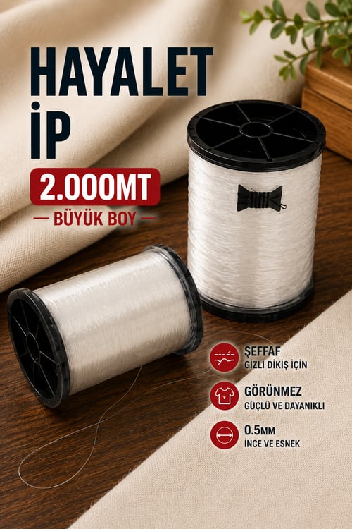 Hayalet İp, 2.000mt Büyük Şeffaf Gizli Dikiş İpi, Transparan Dikiş İpi