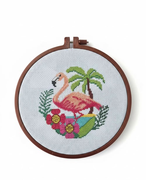 Kanaviçe Başlangıç Seti, Baskılı Etamin Kiti - Flamingo