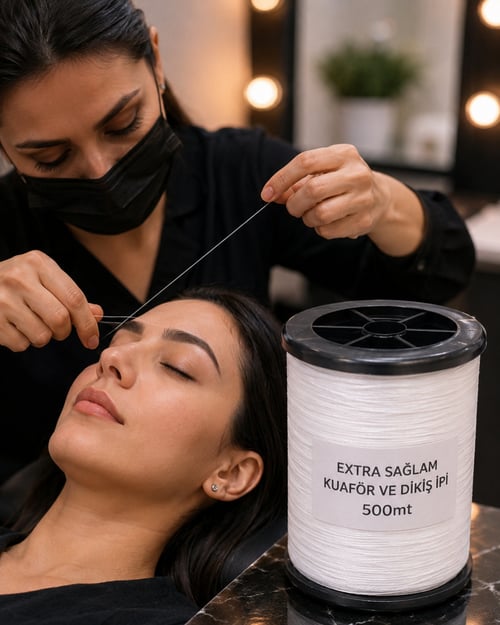 Kuaför İpi, 500mt Büyük Boy Ekstra Dayanıklı Kaş Bıyık Alma İpi, 3'lü Set Özel Üretildi