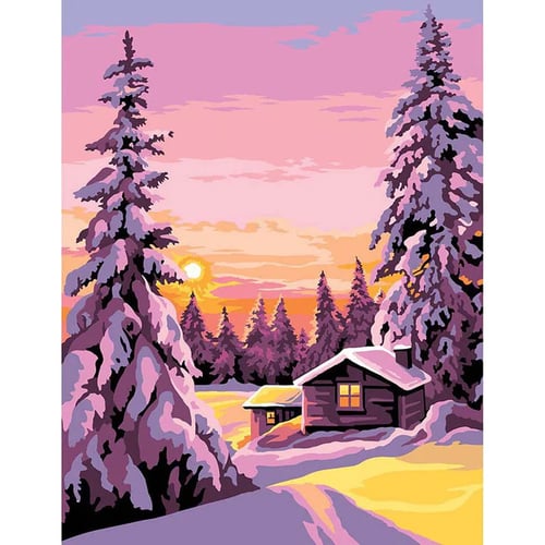 MARGOT GOBLEN 60X80CM - Karlı evin üzerindeki akşam ışığı
