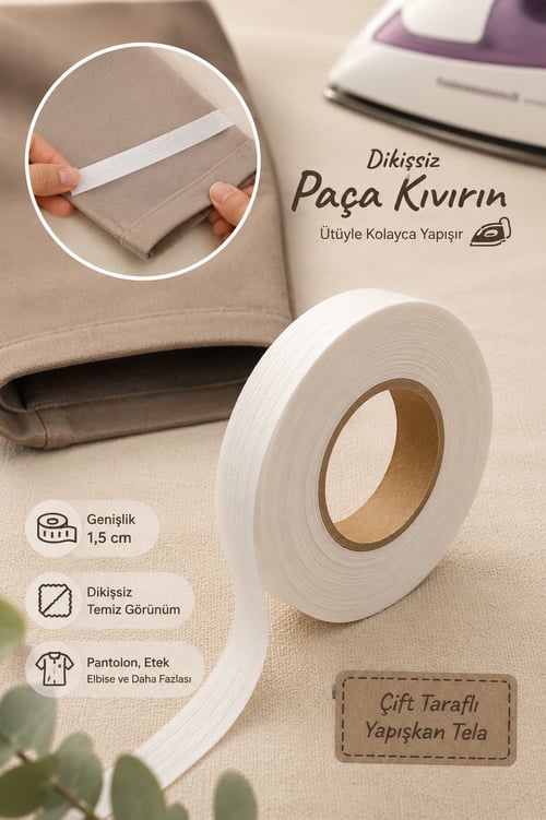 Paça Telası 1,5cm, Çift Taraflı Yapışkan Şerit Tela