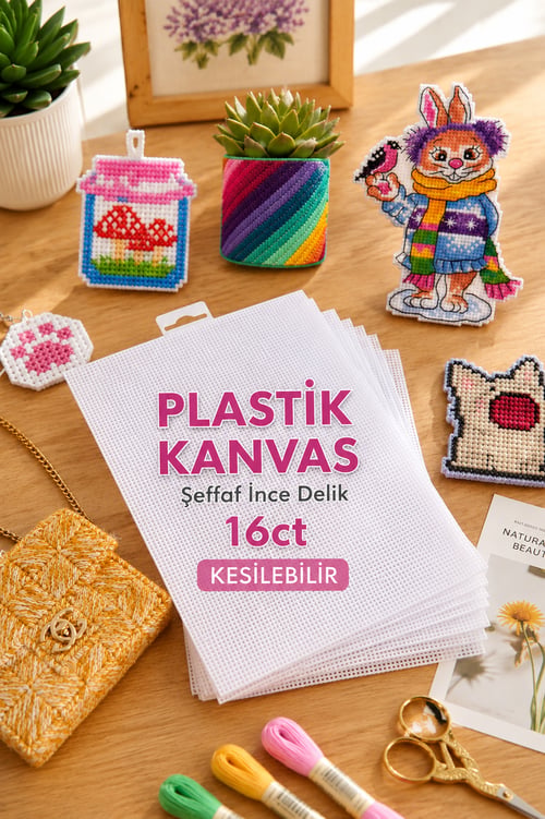 Plastik Kanvas Şeffaf İnce Delikli Kesilebilir Plastik Etamin 16ct