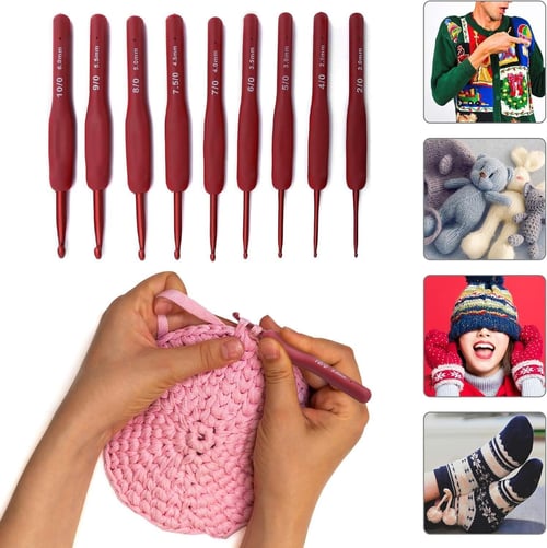 Silikon Saplı Tığ Seti, Çantalı Kırmızı Seri Tığ, Şık Şık Makası Dahil Tığ Seti