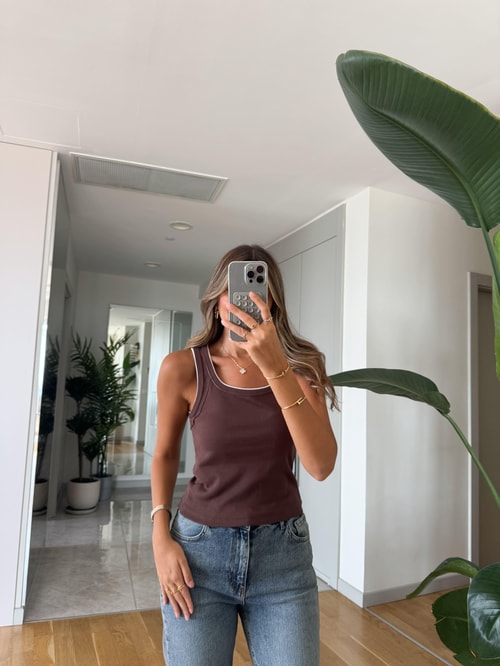  Dilvin Kontrast Fitilli Atlet -Kahve