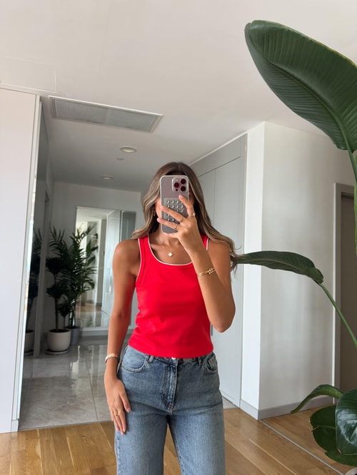  Dilvin Kontrast Fitilli Atlet -Kırmızı