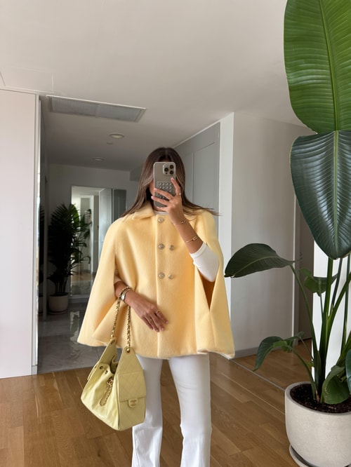 Alpaka Düğmeli Panço - Sarı