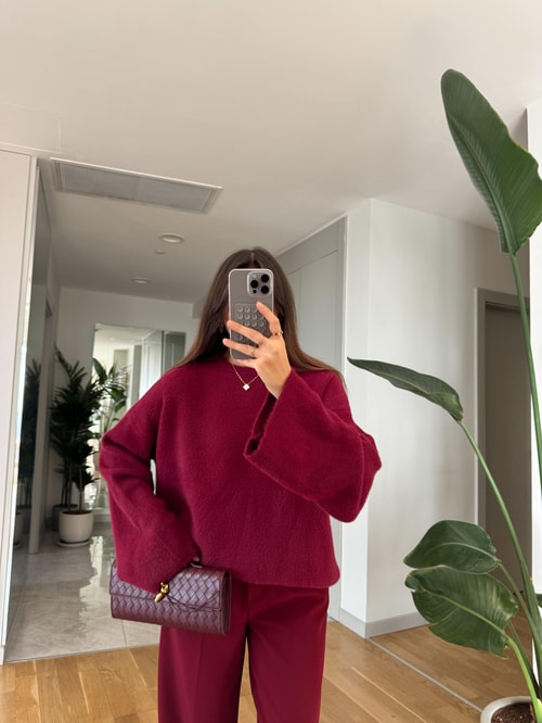 Alwina Premium Tüylü Kazak-Bordo 