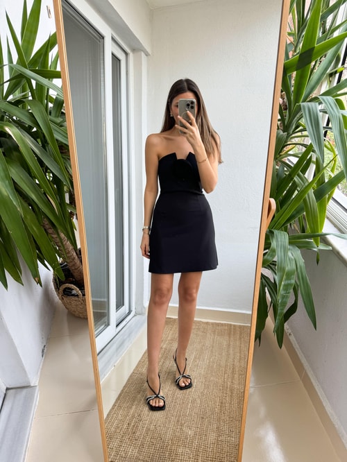 Amor Straplez Mini Elbise -Siyah 