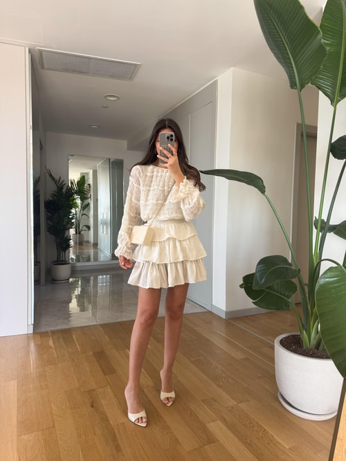 April Kat Kat Keten Dokulu Etek-Ekru