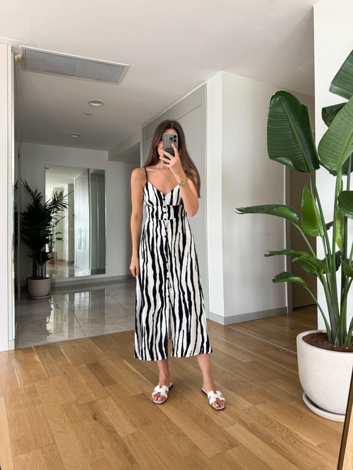 Askılı Zebra Elbise
