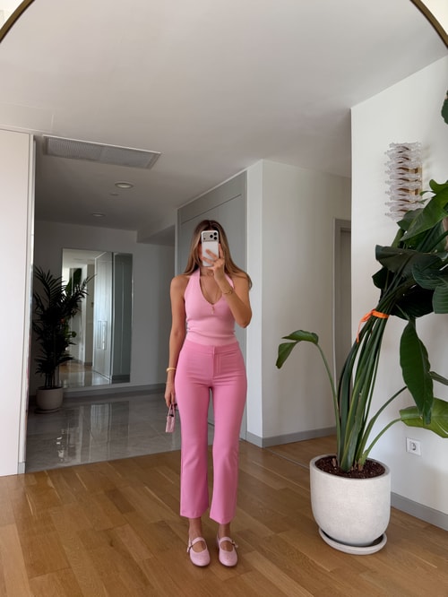 Aveline Flare Kesim Pantolon - Pembe
