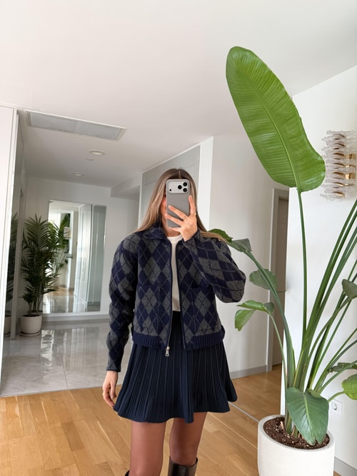 Baklava Desenli Fermuarlı Hırka - lacivert Antrasit