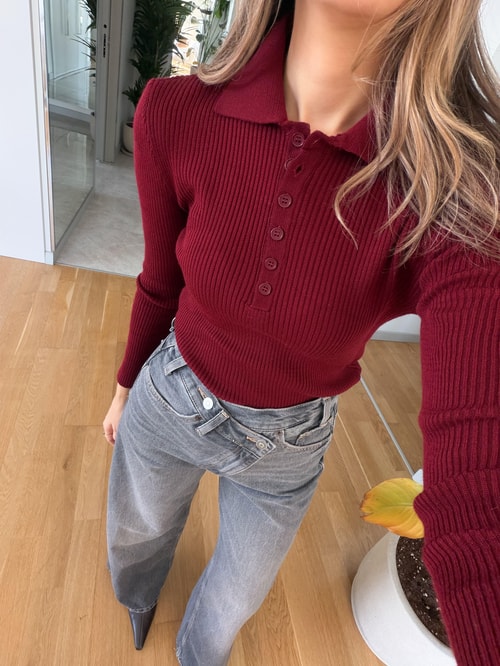 Barley Polo Yaka Fitilli Triko - Bordo · 2